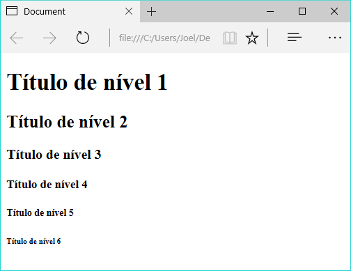 Exemplo de títulos HTML